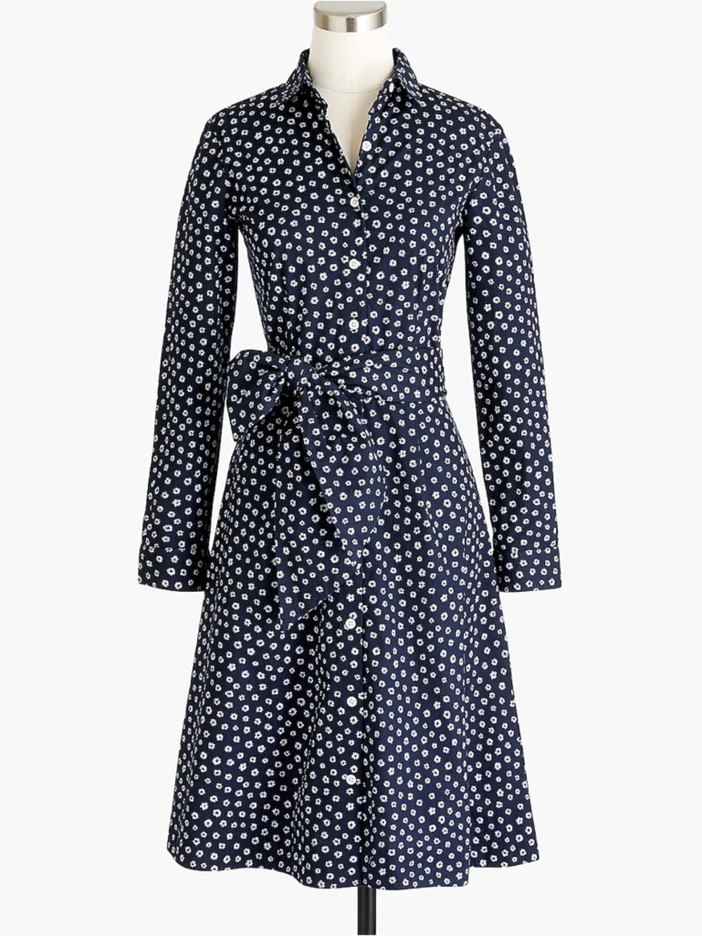 J.Crew Navy Floral Shirt Dress with Tie Waist poplin preppy business casual